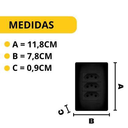 Imagem de Kit 10 Conjunto 3 Tomadas Tripolar 20a 3P Fosco Black Fame