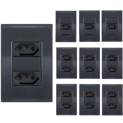 Imagem de Kit 10 Conjunto Tomada dupla 10A- Tramontina Liz Grafite
