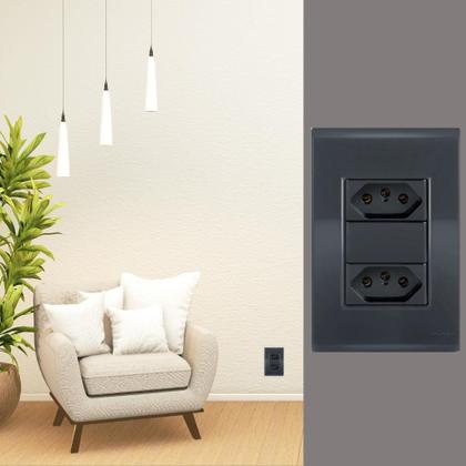 Imagem de Kit 10 Conjunto Tomada dupla 10A- Tramontina Liz Grafite