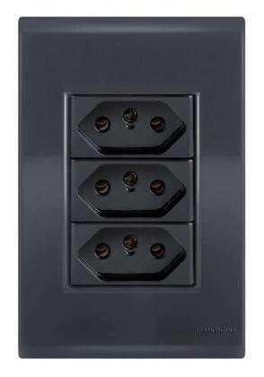 Imagem de Kit 10 Conjunto Tomada Tripla 10A Tramontina Liz Grafite