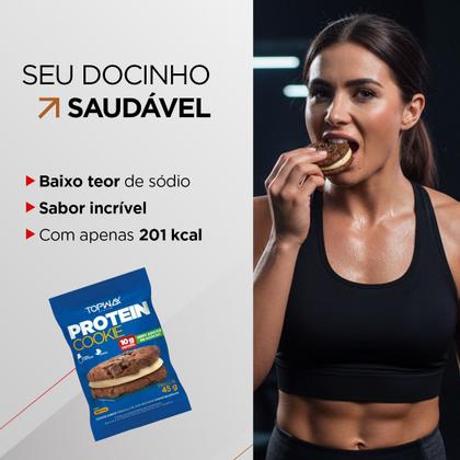 Imagem de Kit 10 Cookies recheados sabor baunilha com proteína topway 45g caixa com 10 unidades