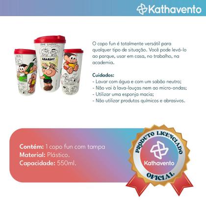 Imagem de Kit 10 Copo Bucks Turma da Mônica Com Tampa 500ml Quadrinhos