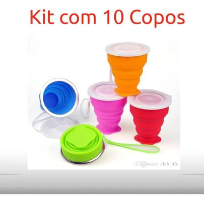 Imagem de Kit 10 Copo Dobrável Retrátil De Silicone 200ml