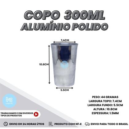 Imagem de Kit 10 Copos 300ml Cerveja Chopp Alumínio Polido Resistente