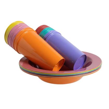 Imagem de Kit 10 Copos 350ml 10 Pratos Plástico Coloridos Infantil