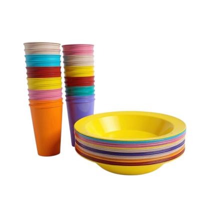Imagem de Kit 10 Copos 350ml 10 Pratos Plástico Coloridos Infantil