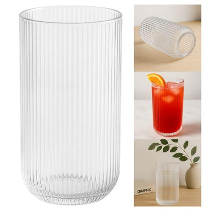 Imagem de Kit 10 Copos De Vidro Transparente 450Ml Canelado Sucos Bebida