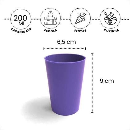 Imagem de Kit 10 Copos Plásticos Coloridos 200ml Infantil Reutilizável e Resistente