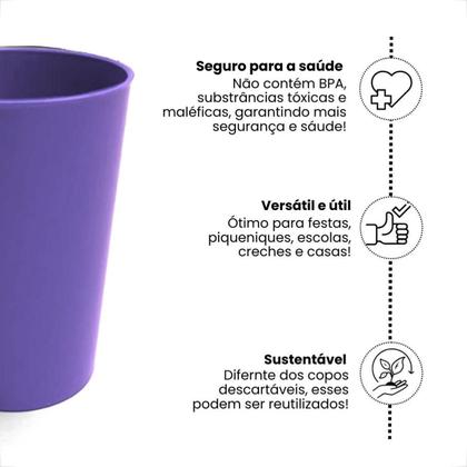 Imagem de Kit 10 Copos Plásticos Coloridos 200ml Infantil Reutilizável e Resistente