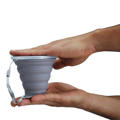 Imagem de Kit 10 Copos Silicone Dobrável Retrátil Tampa Borda Inox 270ml