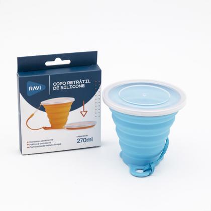 Imagem de Kit 10 Copos Silicone Dobrável Retrátil Tampa Borda Inox 270ml
