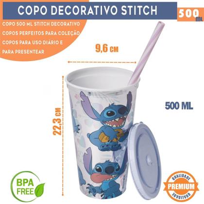 Imagem de Kit 10 Copos Stitch 500ml com Tampa e canudo para Refri Bpa Free Personalizado Disney Lembrancinha Festa Infantil Plasutil