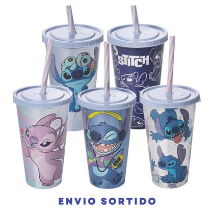 Imagem de Kit 10 Copos Stitch 500ml com Tampa e canudo para Refri Bpa Free Personalizado Disney Lembrancinha Festa Infantil Plasutil