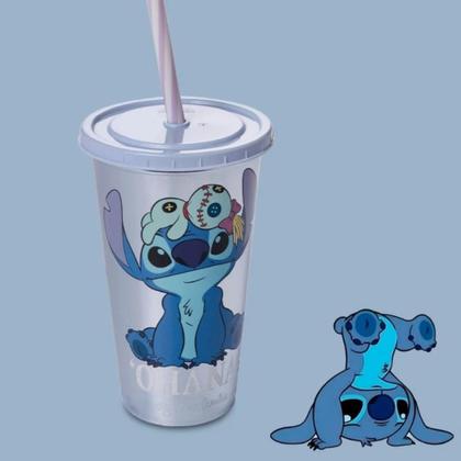 Imagem de Kit 10 Copos Stitch 500ml com Tampa e canudo para Refri Bpa Free Personalizado Disney Lembrancinha Festa Infantil Plasutil