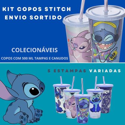 Imagem de Kit 10 Copos Stitch 500ml com Tampa e canudo para Refri Bpa Free Personalizado Disney Lembrancinha Festa Infantil Plasutil