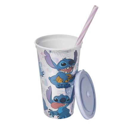 Imagem de Kit 10 Copos Stitch 500ml com Tampa e canudo para Refri Bpa Free Personalizado Disney Lembrancinha Festa Infantil Plasutil