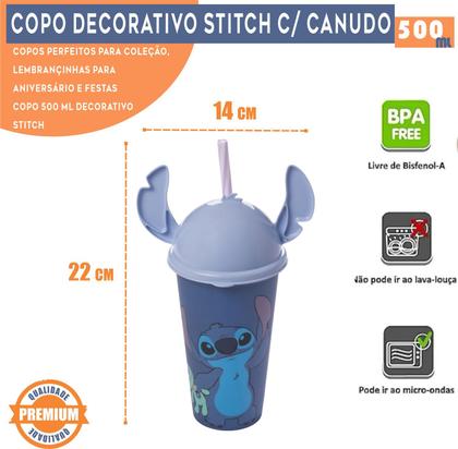 Imagem de Kit 10 Copos Stitch e Angel 500ml Com Tampa Ludica Canudo Orelhinha para Refri Bpa Free Disney Lembrancinha Festa
