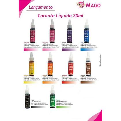 Kit 10 Corante Alimentício Liquido Mago - 20ml Confeitaria Imagem de Kit 10 Corante Alimentício Liquido Mago - 20ml Confeitaria