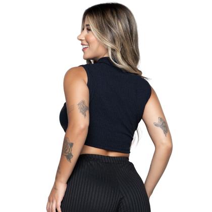 Imagem de Kit 10 Croppeds Canelado WLS Modas Regata Gola Alta Blusa Garrafinha Top