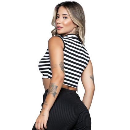 Imagem de Kit 10 Croppeds Canelado WLS Modas Regata Gola Alta Blusa Garrafinha Top