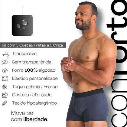 Imagem de Kit 10 Cueca Boxer Masculina Adulta Forro 100% Algodão Tecido Confortável Poliamida Malha Fria Lisa