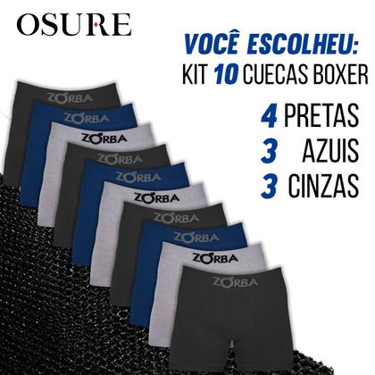 Imagem de Kit 10 Cuecas Zorba Boxer Algodão Box Elástico Sem Costura Cueca Masculina Confortável Seamless 781