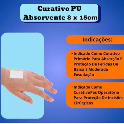Imagem de Kit 10 Curativo Filme Transparente Proteção Pele Impermeável 8x15cm
