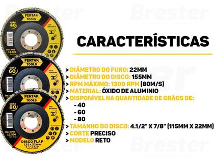 Imagem de Kit 10 Disco De Desbaste Tipo Flap 4-1/2" 115mm Fertak 