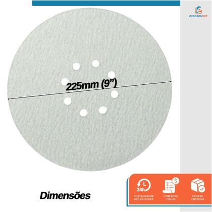 Imagem de Kit 10 Disco de Lixa Branco com Fixação Autoadesiva Starfer 225mm Grão 100 para Lixadeira