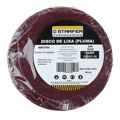 Imagem de Kit 10 Disco de lixa com pluma vermelho ferro 150mm Grão 40 Starfer