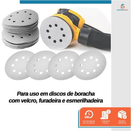 Imagem de Kit 10 Disco de Lixa Fecho Aderente Branco Pluma 8 Furos 180mm Grão 100