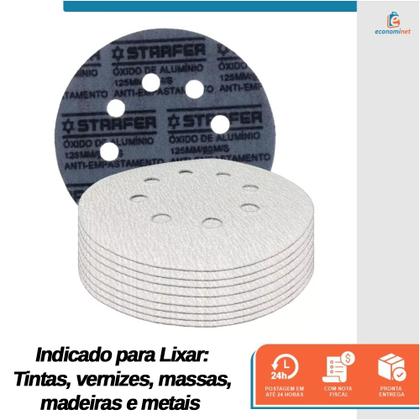 Imagem de Kit 10 Disco de Lixa Fecho Aderente Branco Pluma 8 Furos 180mm Grão 100