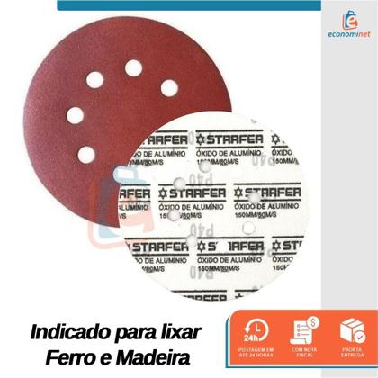 Imagem de Kit 10 Disco De Lixa Fecho Aderente Vermelho Pluma 8 Furos 180mm Grão 150 - Starfer