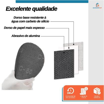 Imagem de Kit 10 Disco Lixa Abrasivo Telado Com tiras autocolantes 225Mm Grão 240