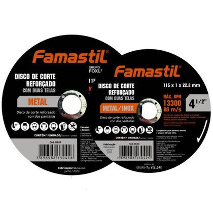 Imagem de Kit 10 Discos Corte 115x1x22,2mm Metal/inox Famastil