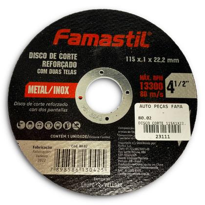 Imagem de Kit 10 Discos Corte 115x1x22,2mm Metal/inox Famastil