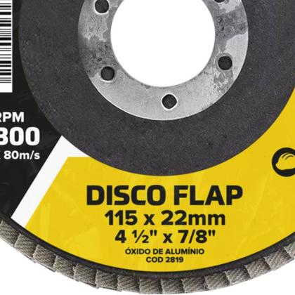 Imagem de Kit 10 Discos Flap 4.1/2" 115mm Abas Flexível Revestidas Grãos Fertak