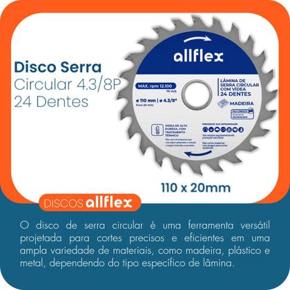 Imagem de Kit 10 Discos Serra Circular allflex Videa 4.3/8P 24 Dentes