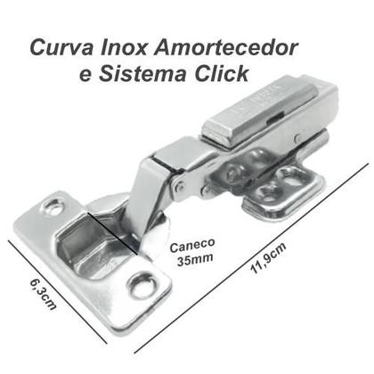 Imagem de Kit 10 Dobradiças Curva Inox  Amortecedor Click Móveis