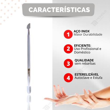 Imagem de Kit 10 Espátula Cutícula Unha Manicure Empurrador Raspador Profissional Aço Inox Premium Monolo