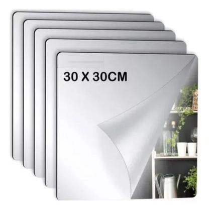 Imagem de Kit 10 Espelhos Adesivo Quadrado 30x30cm Acrílico Flexível com Adesivo de Alta Fixação para Decoraçã