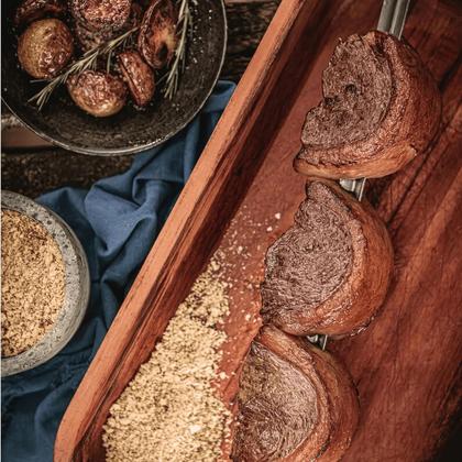 Imagem de Kit 10 Espetos 70cm Preparo Churrasco Simples e Duplo Cabo Madeira Alumínio Mor