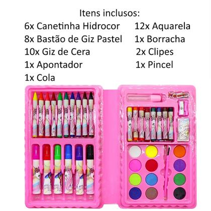 Imagem de Kit 10 Estojos Pintar Colorir Escolar +Canetinhas 42pçs Lembrança Festa Sacola Surpresa
