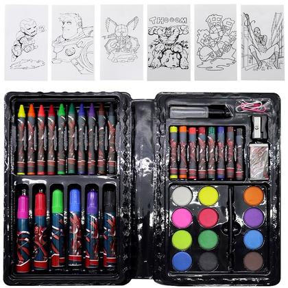 Imagem de Kit 10 Estojos Pintar Colorir Escolar +Canetinhas 42pçs Lembrança Festa Sacola Surpresa