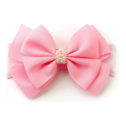 Imagem de Kit 10 Faixas de Cabelo Laço Para Bebê Rosa Claro Elástico Reborn