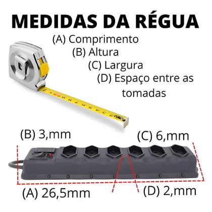 Imagem de Kit 10 Filtro de Linha 6 Tomadas Régua de Tomada com Fusível Extensão Elétrica Bivolt Tripolar