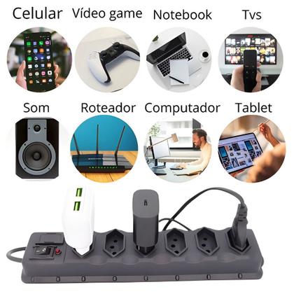 Imagem de Kit 10 Filtro de Linha 6 Tomadas Régua de Tomada com Fusível Extensão Elétrica Bivolt Tripolar