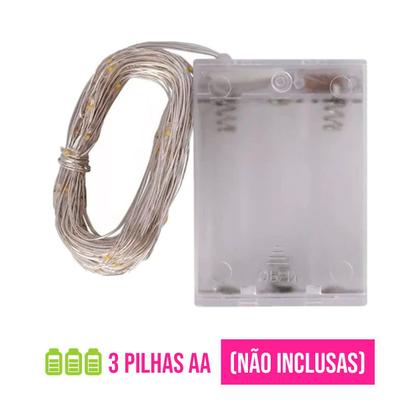 Imagem de Kit 10 Fio Fada Cordão Led 10m 100 Leds Fixo Pilha Branco Frio
