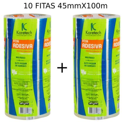 Imagem de Kit 10 Fita Adesiva 45mm X 100m Transparente Larga Koretech