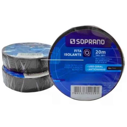 Imagem de Kit 10 Fita isolante Preta 19mm x 20 metros Soprano